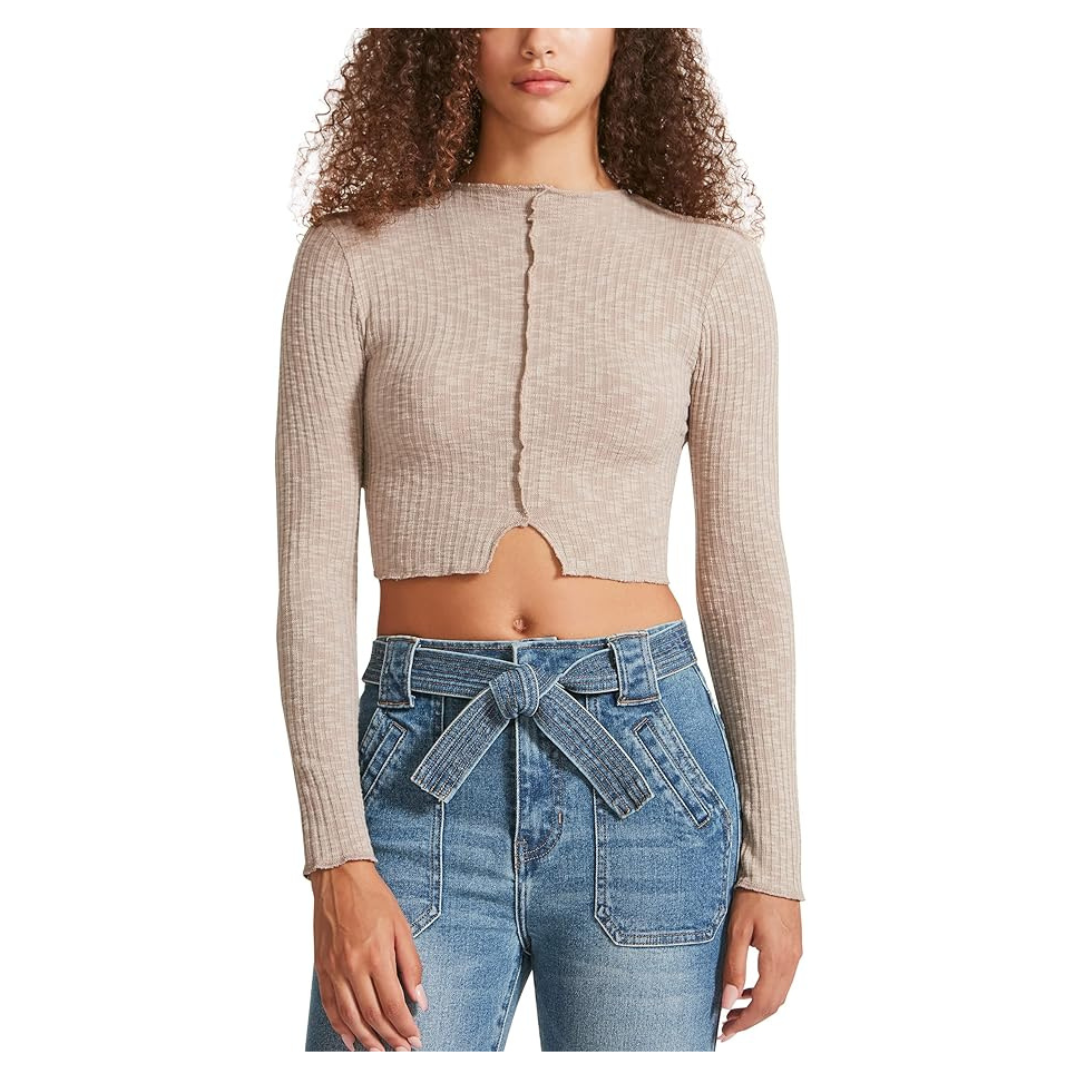 Madden Girl Long Sleeve Mock Neck Top With Center Front Exposed Seam