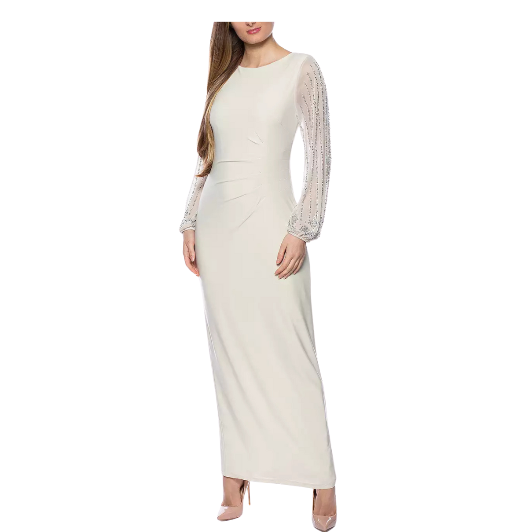 Marina Sheer Womens Beaded Long Sleeve Maxi Dress + $10 Kohls Cash