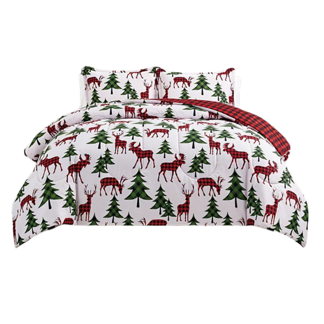 Sunham Plaid Deer Reversible 3-Piece Comforter Sets