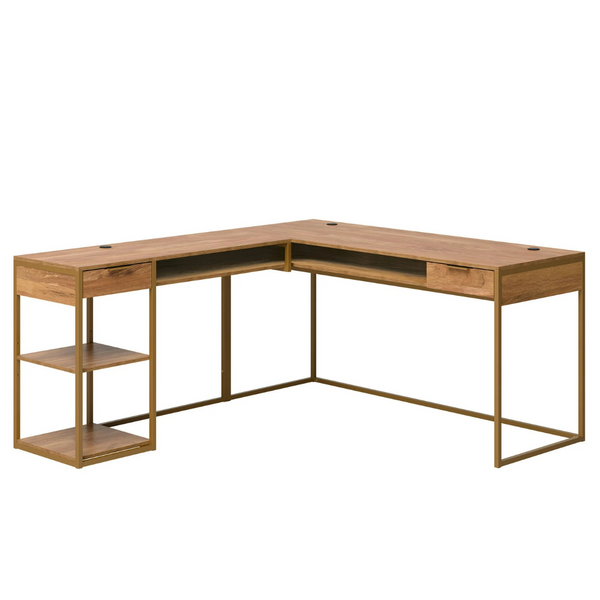 Sauder International Lux Modern L-Shaped Desk With Gold Frame