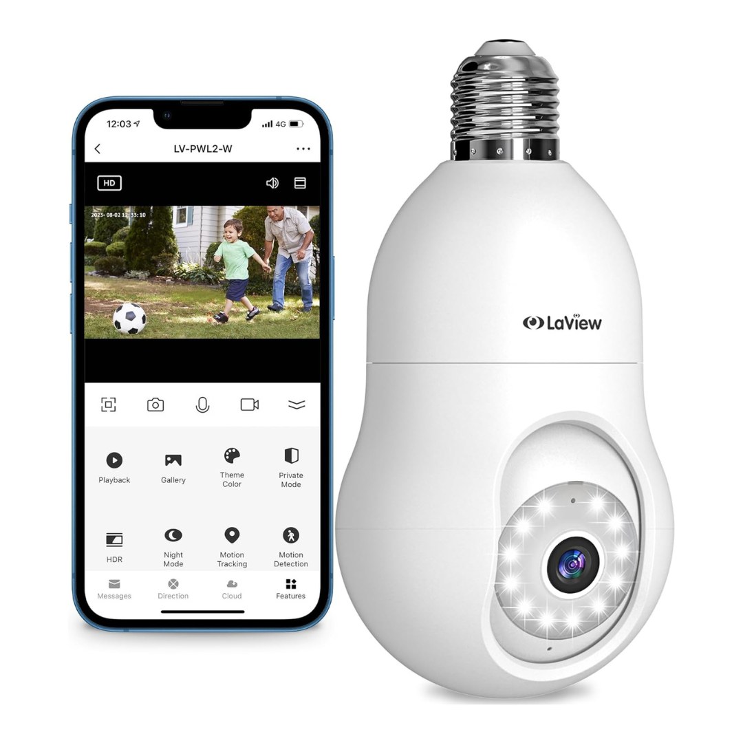 LaView 4MP 360-Degree 2K Wireless Smart Bulb Security Camera