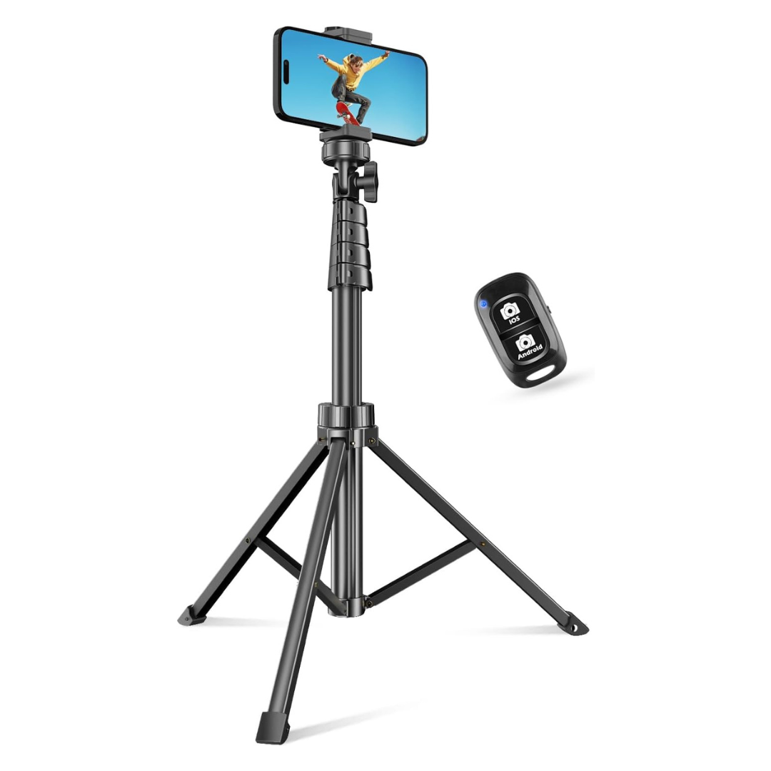 62" Phone Tripod & Selfie Stick With Wireless Remote And Phone Holder