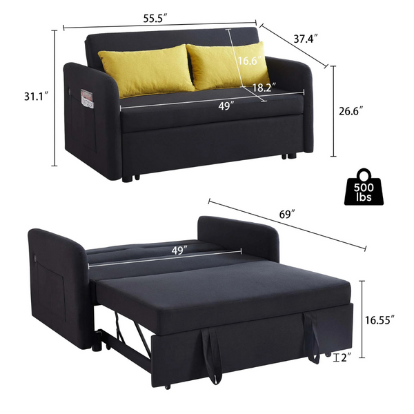 Dealtops Convertible Pull Out Loveseat 2-In-1 Sleeper Sofa Bed