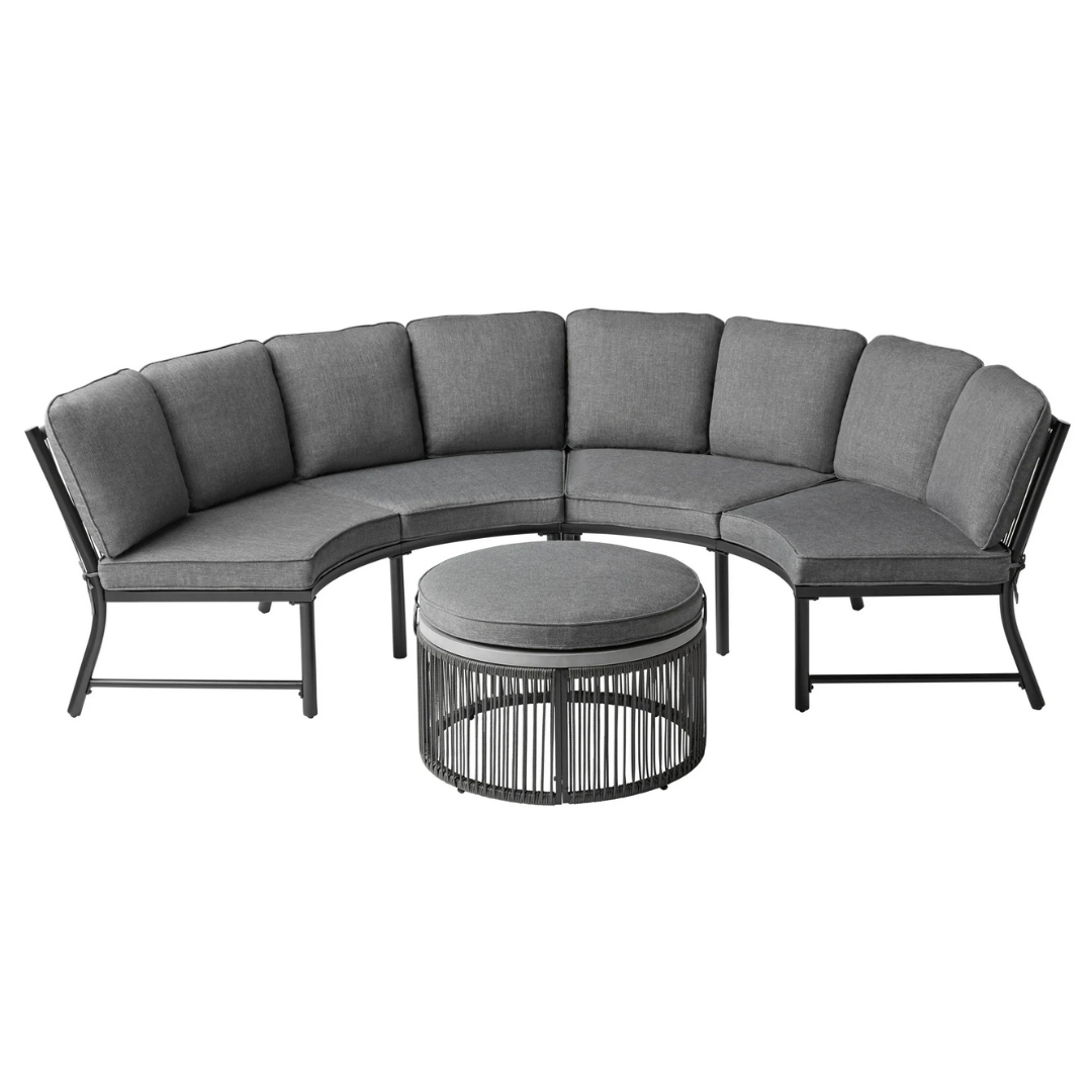 Mainstays Lawson Ridge 3-Piece Steel Curved Outdoor Sectional Set With Cushions, Seats 4