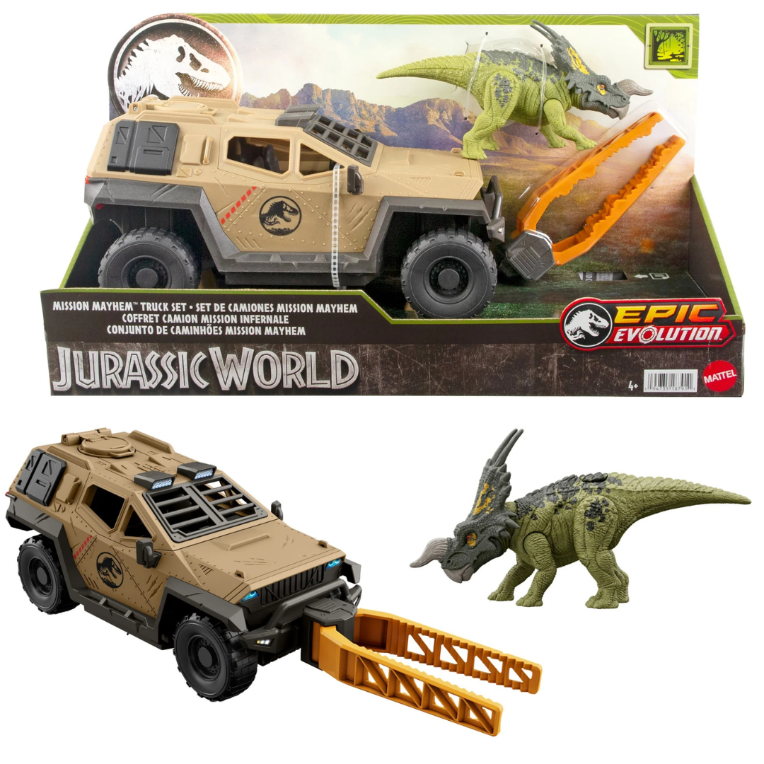 Jurassic World Mission Mayhem Truck & Dinosaur Action Figure Toy Set