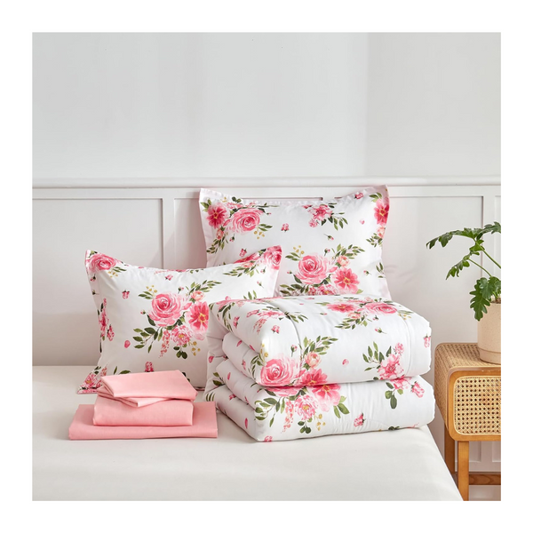 7-Pieces Flower Comforter Bed In A Bag Set (California King)