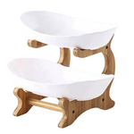 2 Tier Ceramic Serving Bowls With Metal Stand