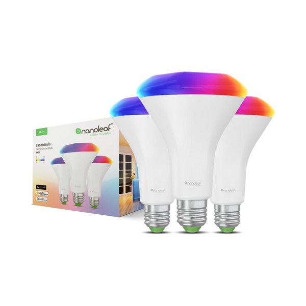 3-Pack Nanoleaf Essentials Matter BR30 Smart Color-Changing LED Light Bulb