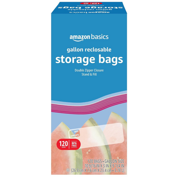 120-Count Amazon Basics Zipper BPA Free Gallon Food Storage Bags