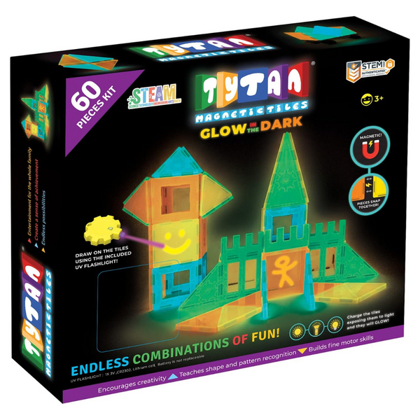 Tytan Tiles Glow in The Dark 60-Piece Magnetic Tiles Building Set