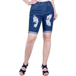 2LUV Women's 5 Pocket Basic Ripped Denim Bermuda Jeans Shorts