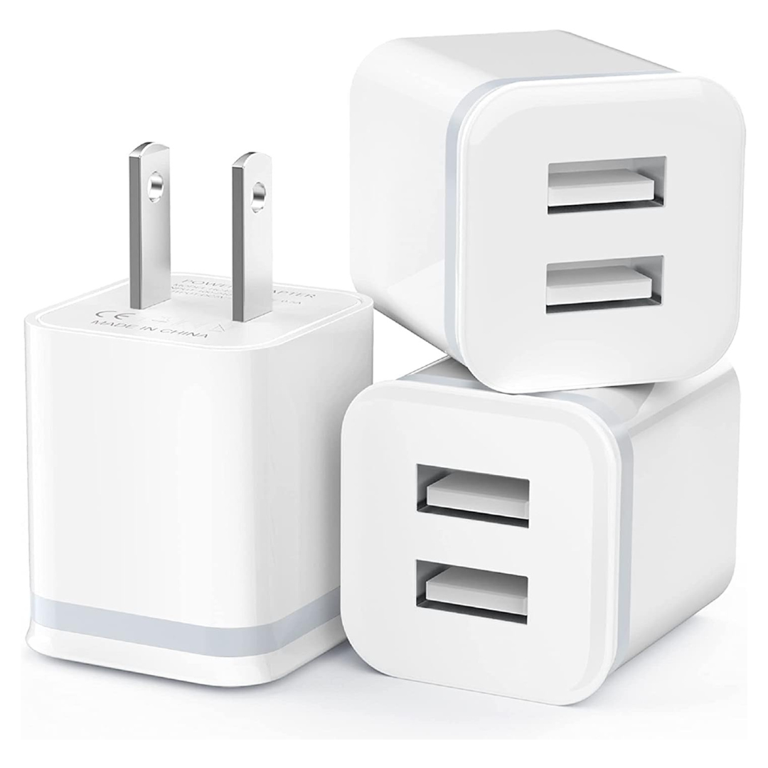 3-Pack Luoatip 2.1A/5V Dual Port USB Type C Cube Power Adapter Charger