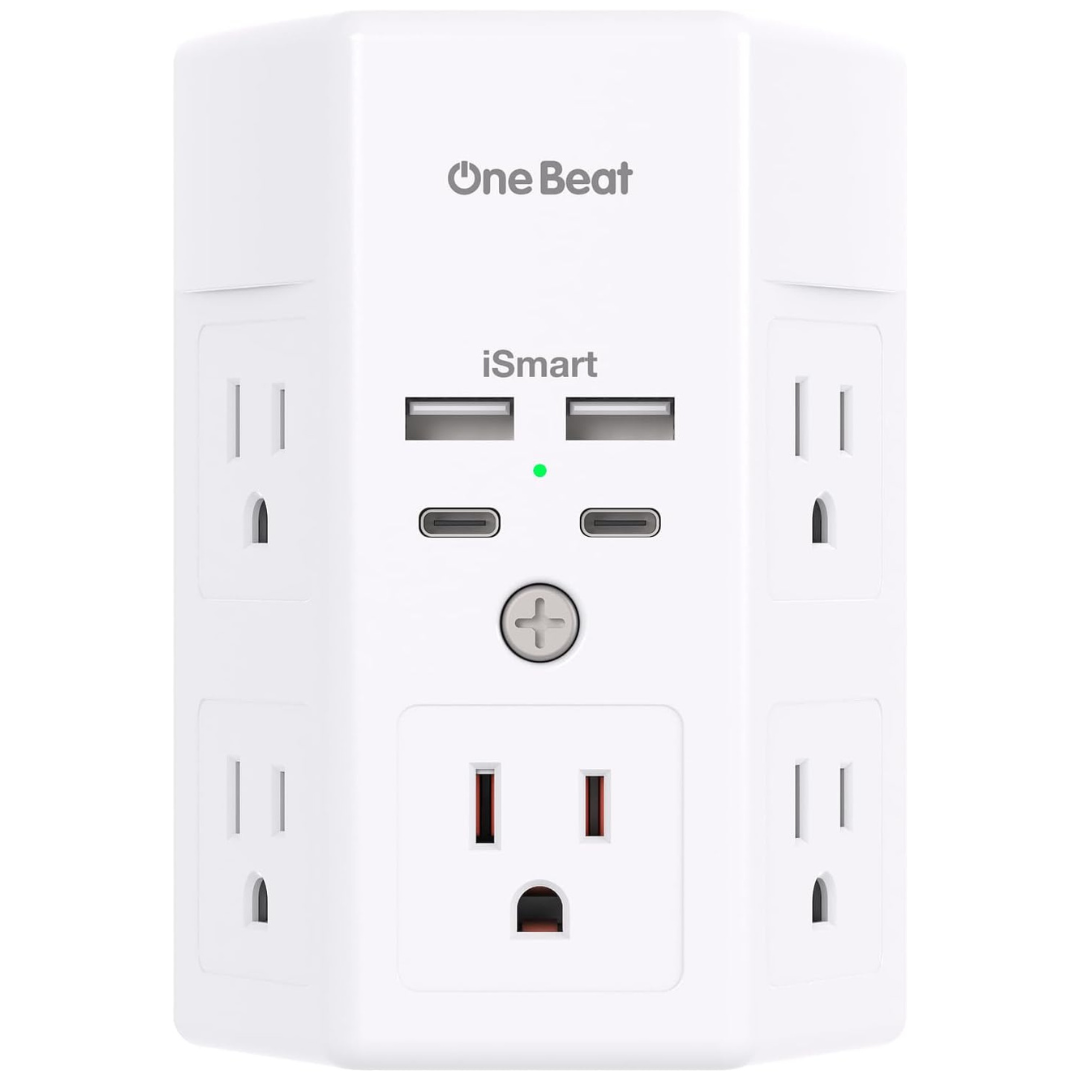 1800J Wall Plug Adapter with 5 Outlet Extender And 4 USB Charging Ports