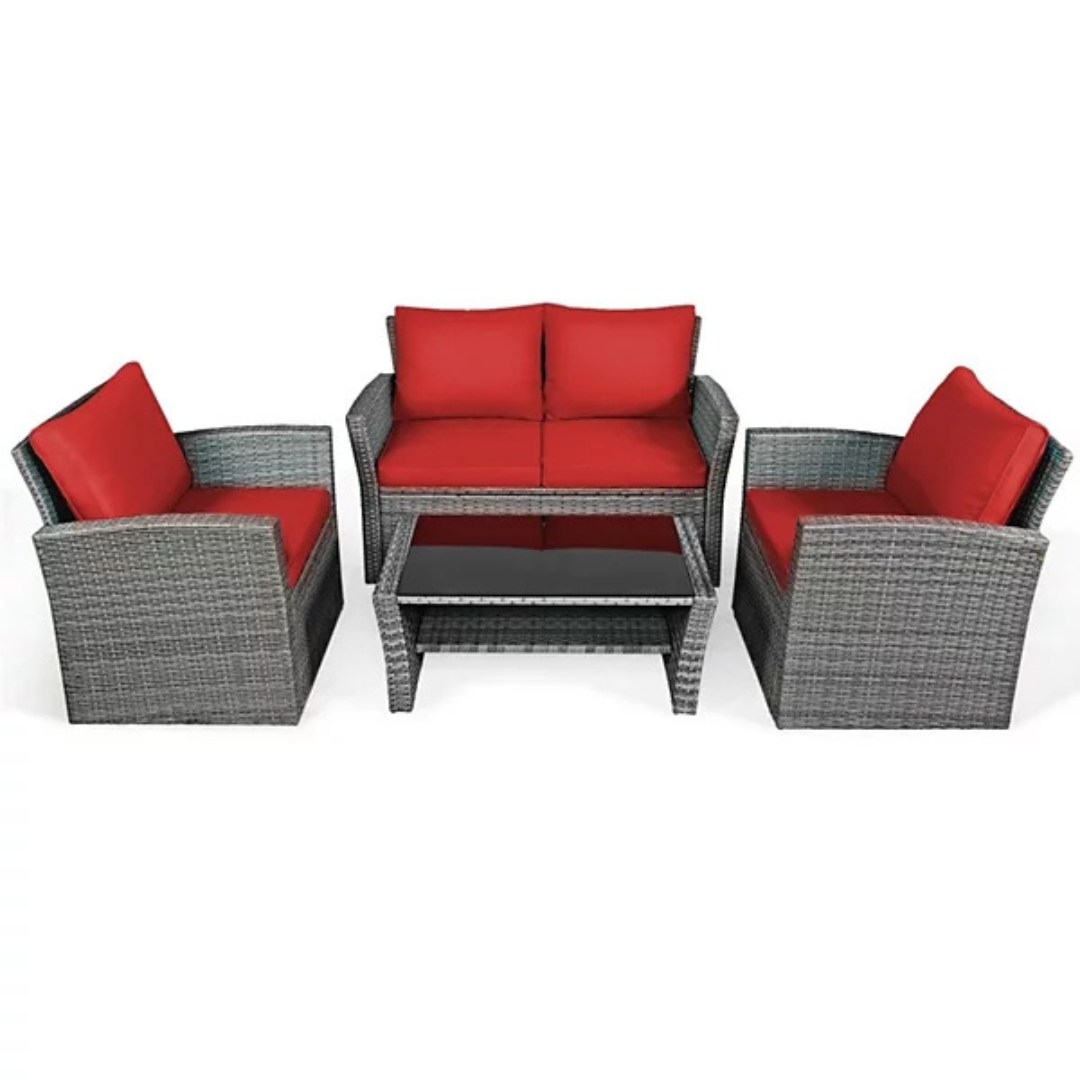 4-Piece SUGIFT Patio Rattan Sofa Table Furniture Set