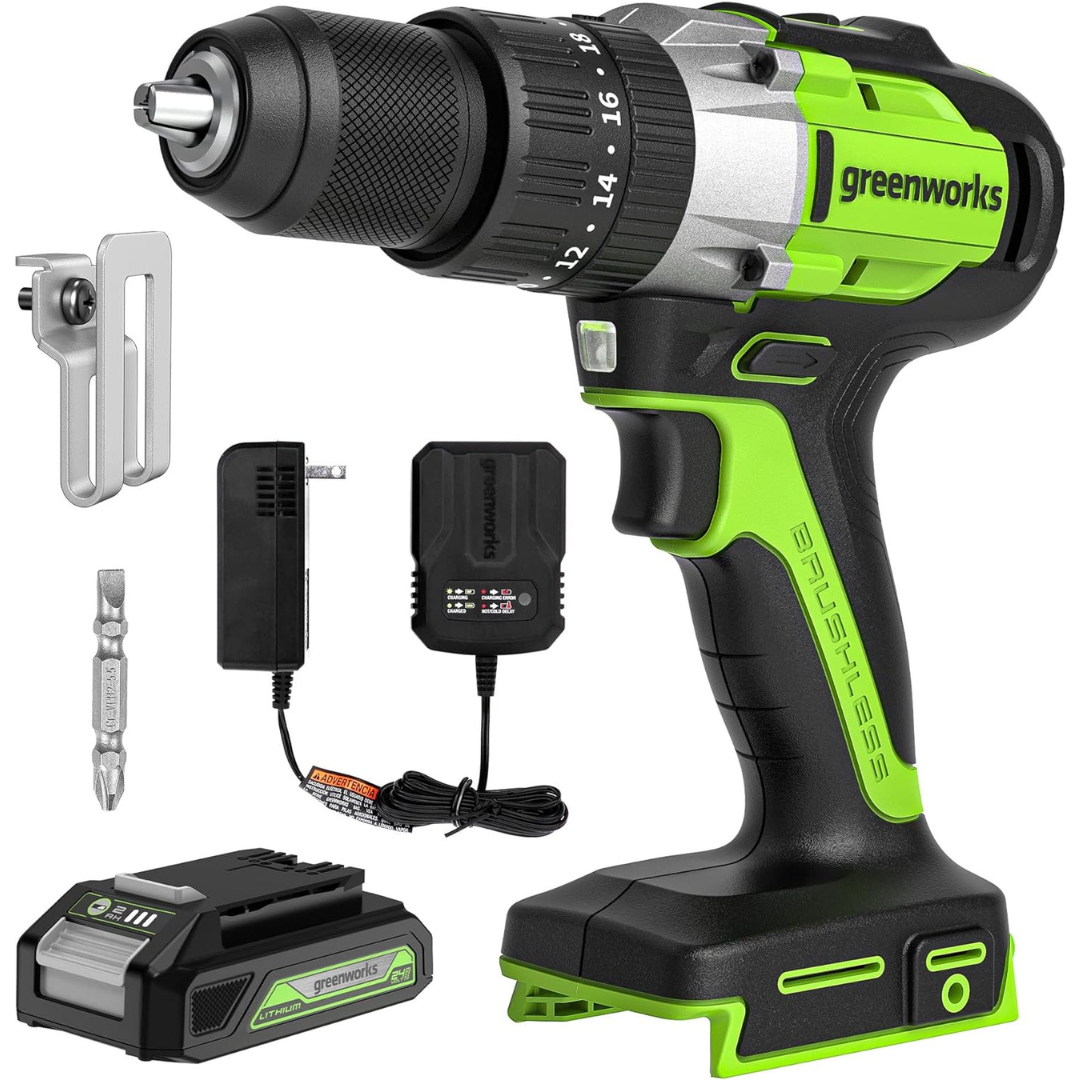 Greenworks DDG402 24V Brushless 1/2" Hammer Drill w/ Battery & Charger