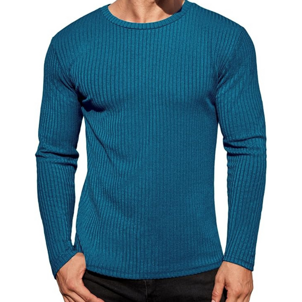 Men's Long Sleeve Ribbed Pullover Crew Neck Stretchy Undershirts