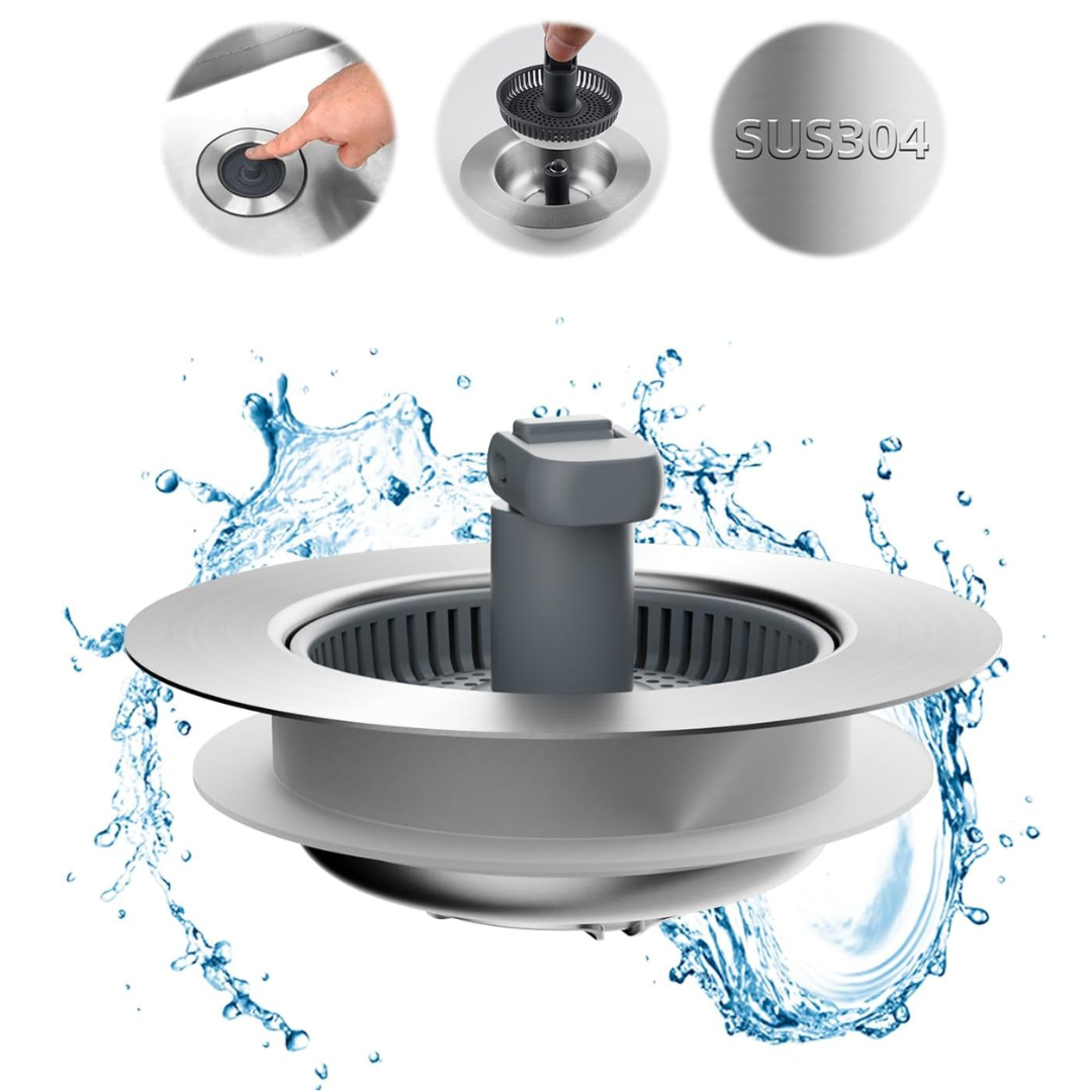 Hibbent Upgraded 3 in 1 Universal Kitchen Sink Drain Strainer and Stopper