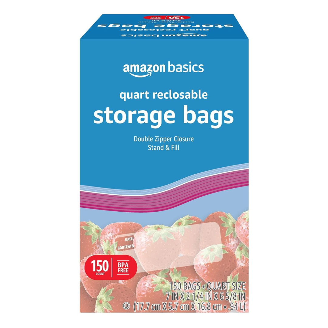 150-Count Amazon Basics Double Zipper Food Storage Bags (Quart)