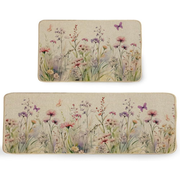 Set Of 2 Flowers Wildflower Spring Kitchen Mats (4 Colors)