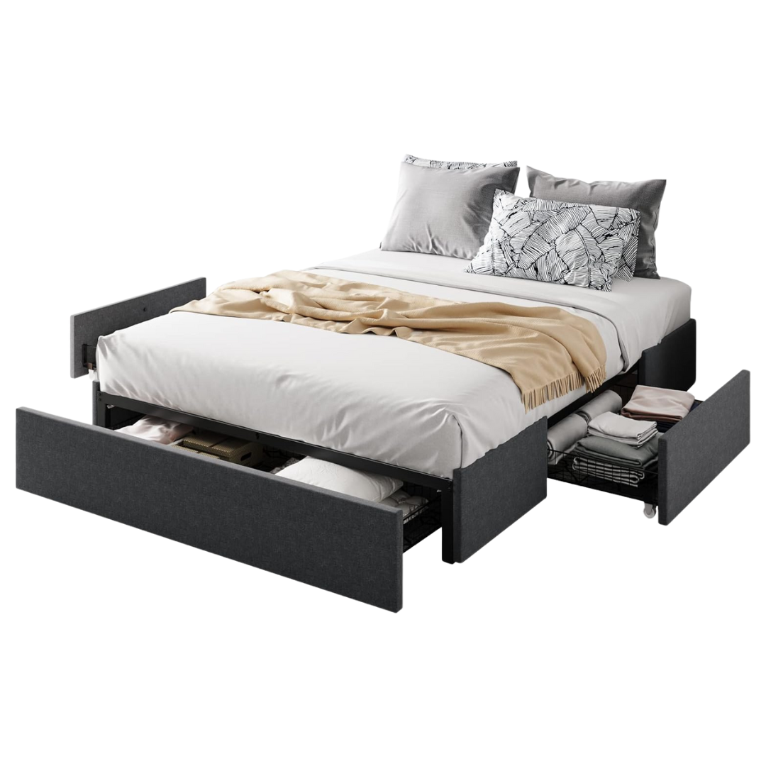 Allewie Queen Size Platform Bed Frame With 3 Storage Drawers