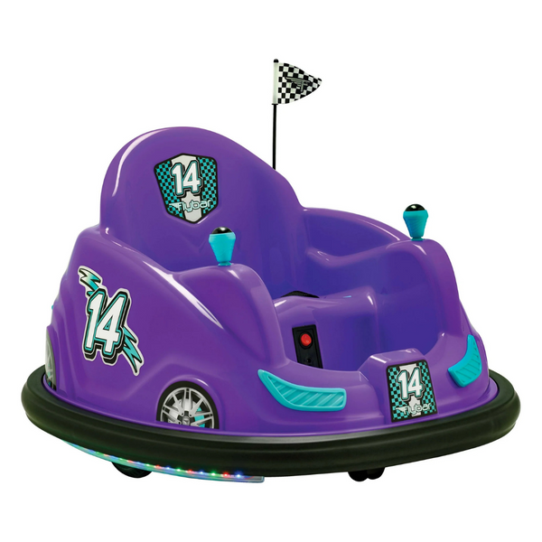 Flybar 6V Battery Powered Bumper Car Ride On With LED Lights And Charger (Purple)