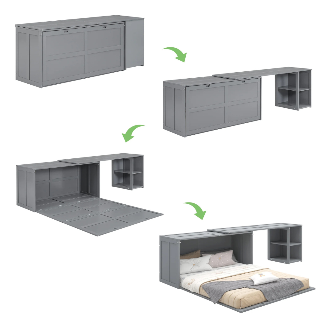 Euroco Queen Size Murphy Bed With Rotable Desk And Shelf