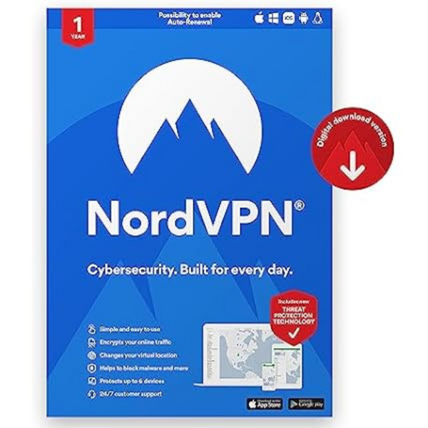 1-Year NordVPN Standard VPN & Cybersecurity Software Subscription (6 Devices)