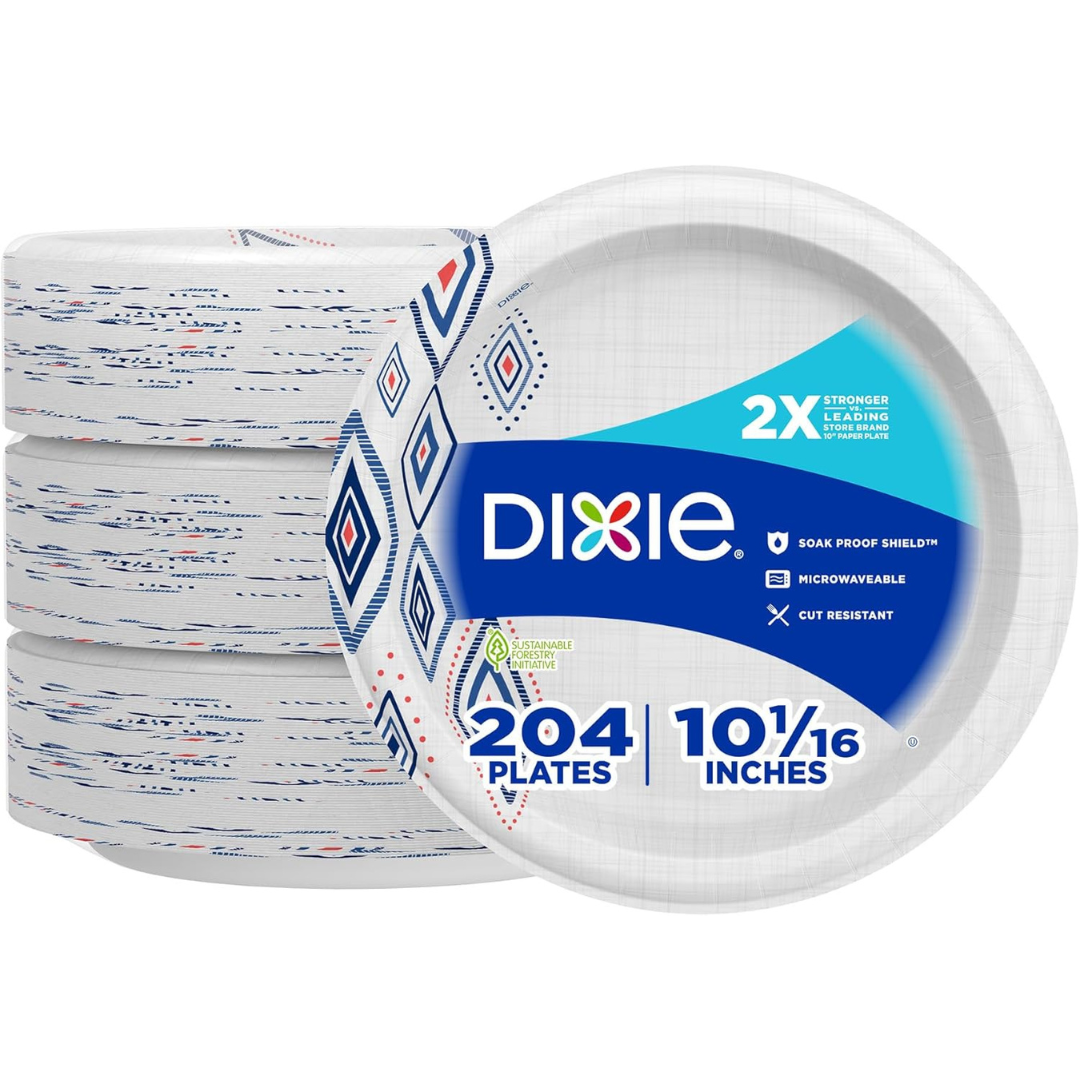 204-Count 10" Dixie Microwavable Printed Disposable Paper Plates