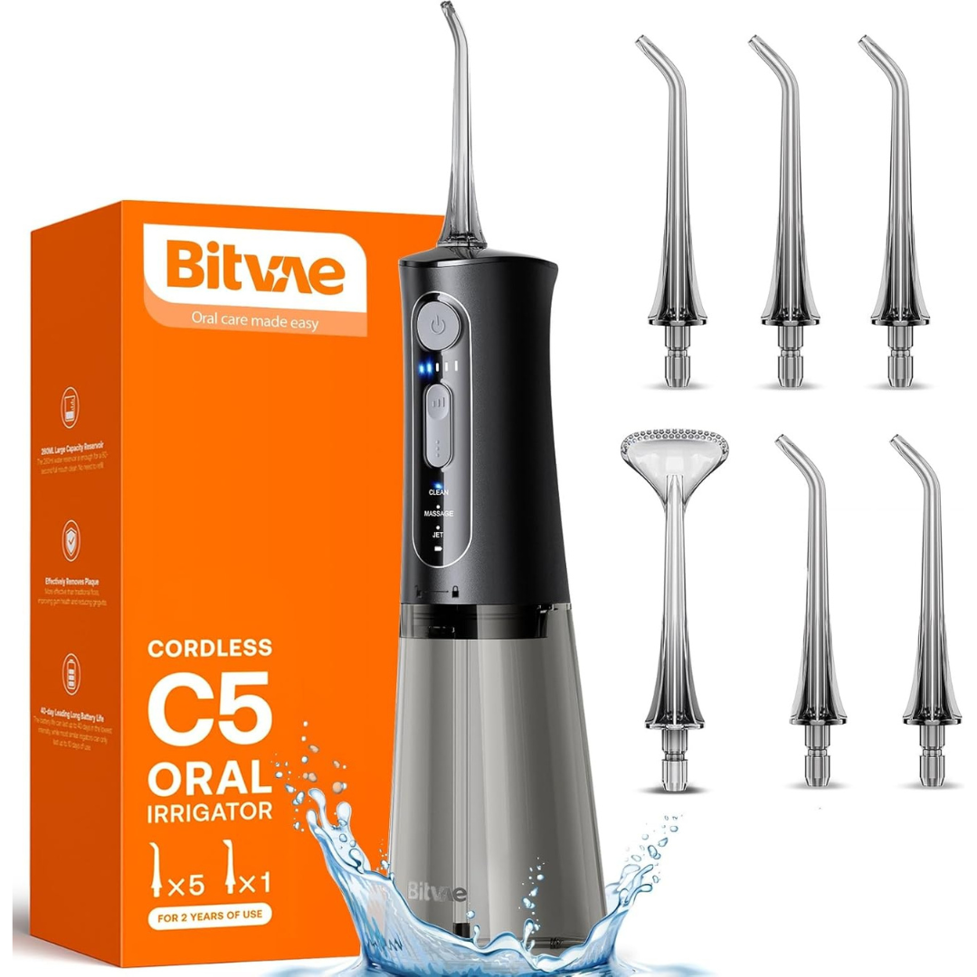 Bitvae C5 Cordless Rechargeable Portable Water Dental Flosser (Black)