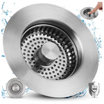 Stainless 3-In-1 Pop Up Sink Drain Strainer Stopper With Handle Rod