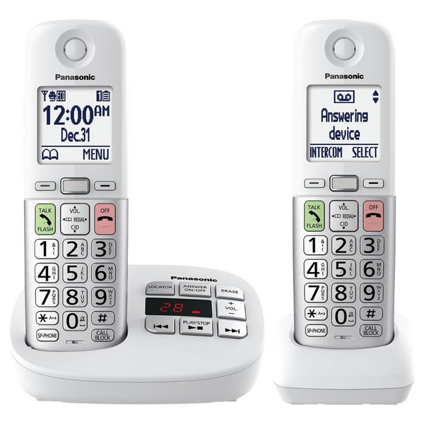 Panasonic Cordless Phone, Easy To Use With Large Display And Big Buttons, Built In Flashlight (2 Handsets)