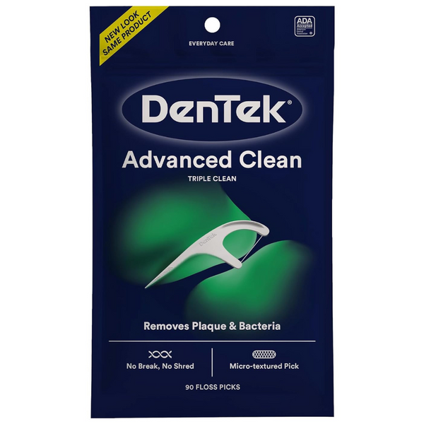 DenTek Triple Clean Advanced Clean Floss Picks, No Break & No Shred Floss (90 Count)