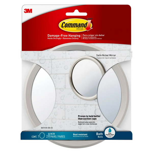 Command Satin Nickel Bath Mirror With 2 Pairs Water Resistant Strips