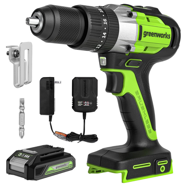 Greenworks DDG402 24V Brushless 1/2" Hammer Drill W/ Battery & Charger