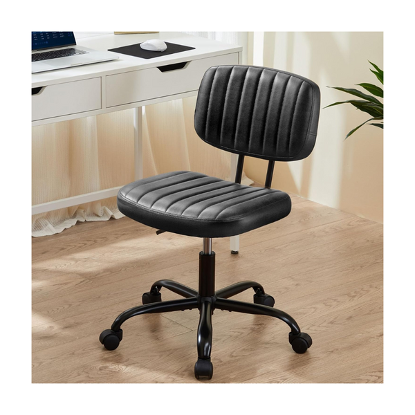 Sweetcrispy PU Leather Wheels Armless Comfy Small Office Desk Chair