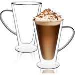 2-Set Double Wall Glass Coffee Mugs 12oz