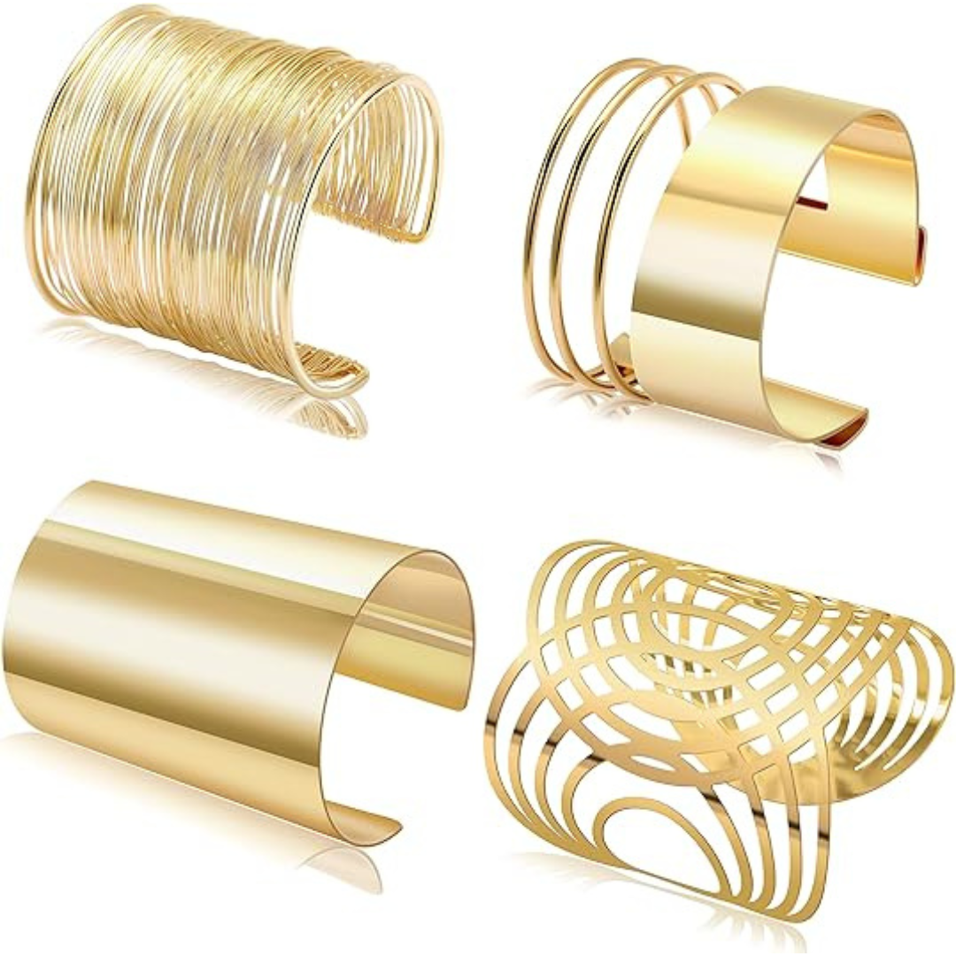 4-Piece Women's Gold Plated Cuff Bangle Bracelets Set