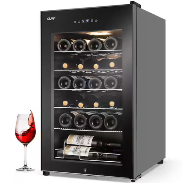 Tazpi 17" 24 Bottle Freestanding Wine Refrigerator with Door Lock