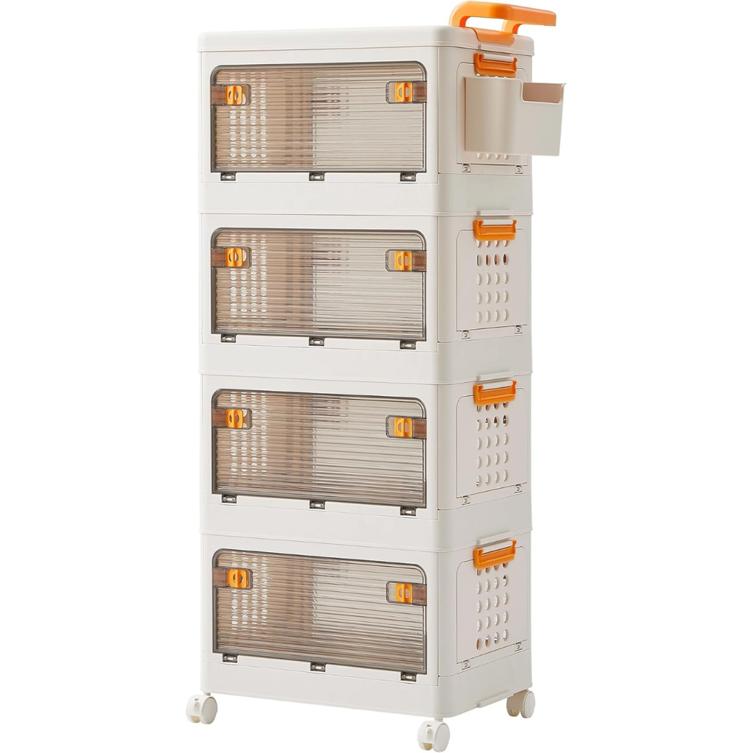 44-Quart Foldable Heavy Duty 4 Tier Storage Bins with Lids & Doors