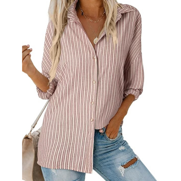 Women's Summer Loose Long Sleeve Linen V Neck Shirts