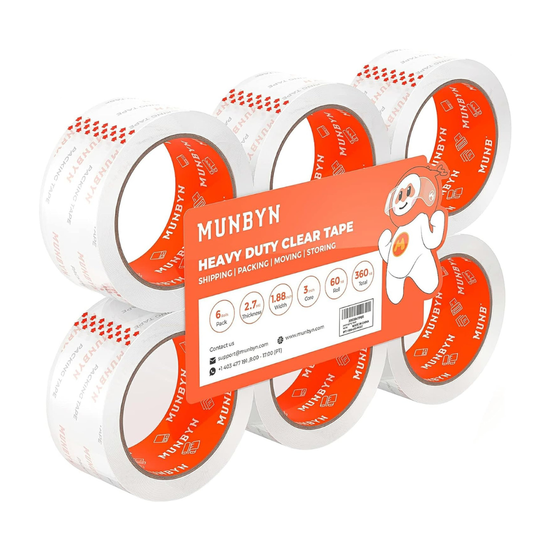 6-Pack 60 Yard x 1.88" MUNBYN Clear Heavy Duty Packing Tape