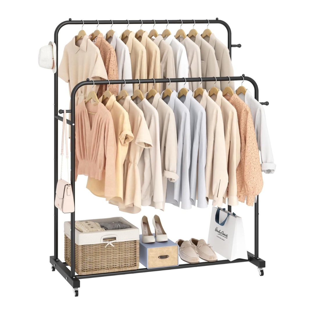 Laiensia Double Rods Garment Rack With Wheels (2 Colors)