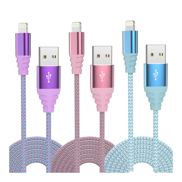 3-Pack 6ft Apple MFi Certified Nylon Braided Fast Charging Lightning Cable