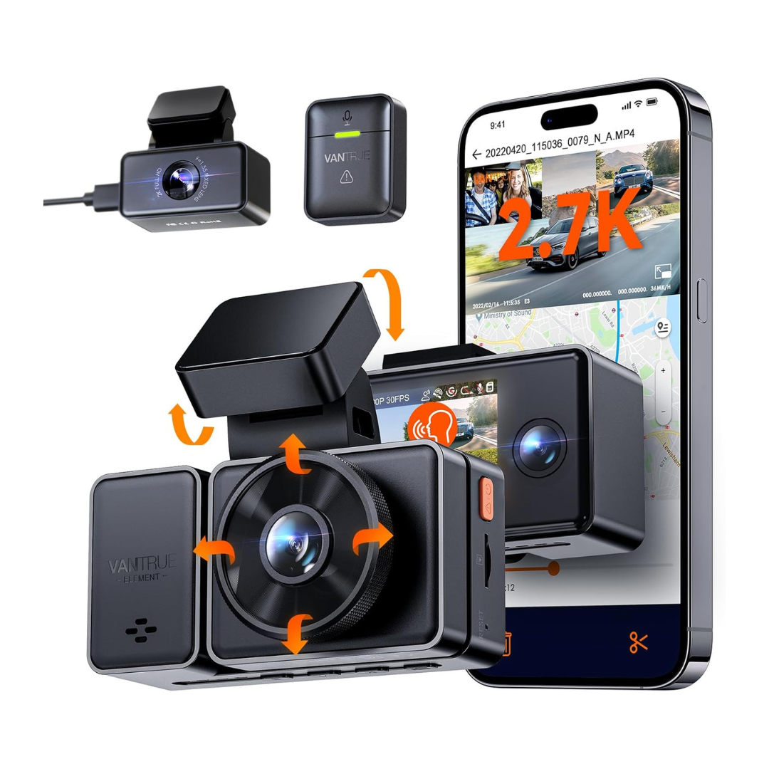 Vantrue E3 2.5K 3 Channel Front and Rear Inside Dash Cam