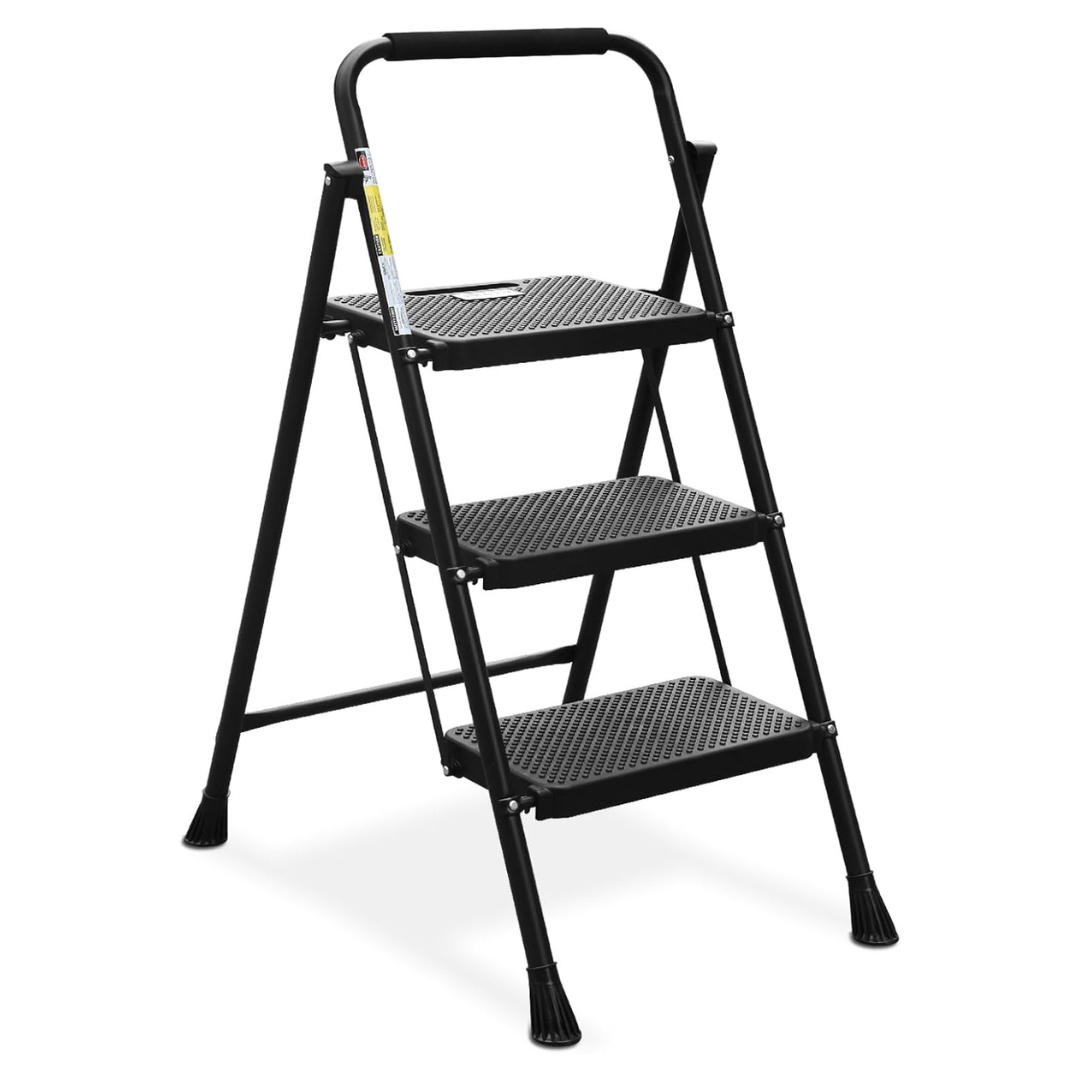 HBTower 3 Step Folding Ladder With Wide Anti-Slip Pedal