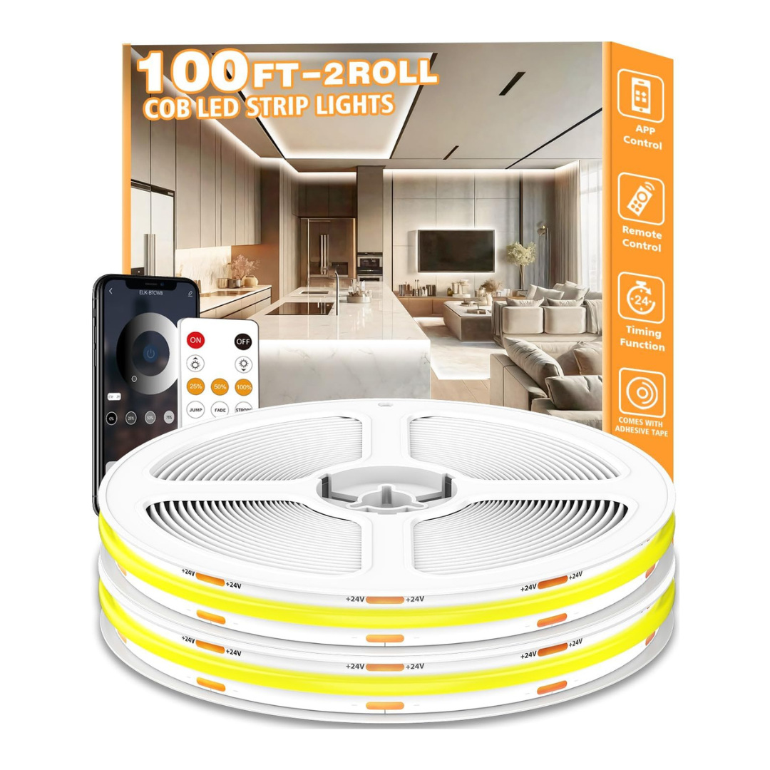 100FT Dimmable COB LED Strips Light With Remote and App