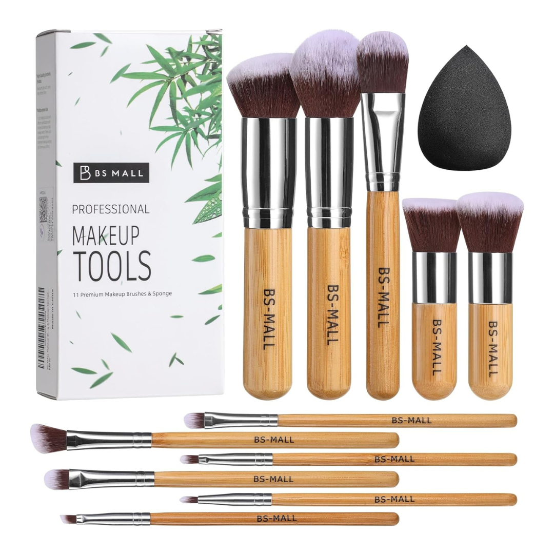 11-Piece BS-MALL Makeup Bamboo Synthetic Kabuki Brush Set