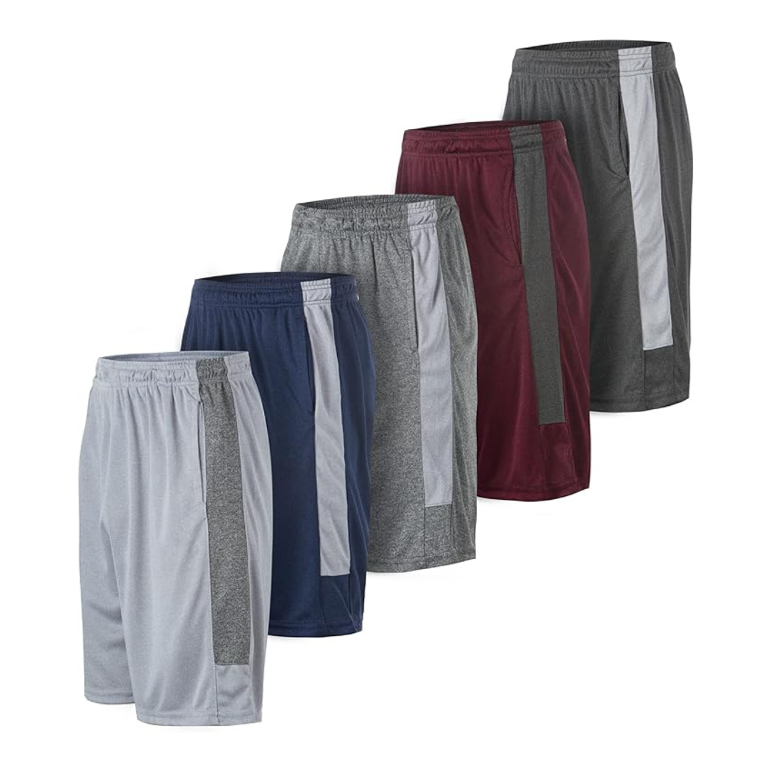 5-Pack Athletic Men's Basketball Gym, Running Sports Shorts