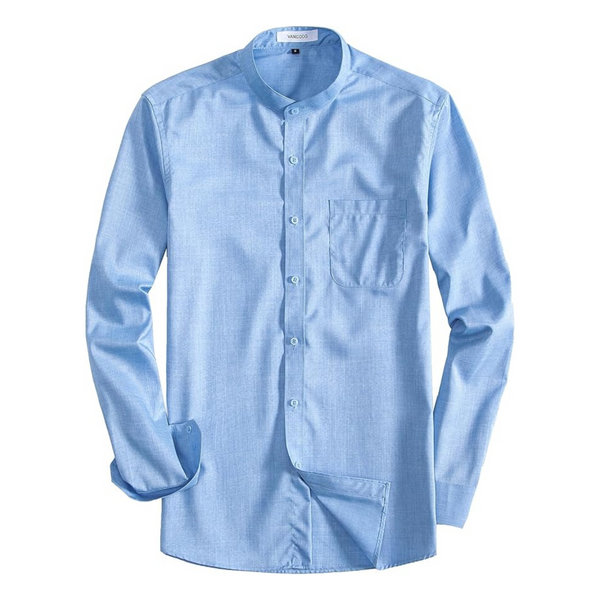 Men's Long Sleeve Plain Linen Blended Banded Collar Shirt (Various)