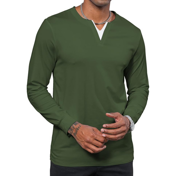 Men's Casual V-Neck Muscle Slim Fit Henley Shirts